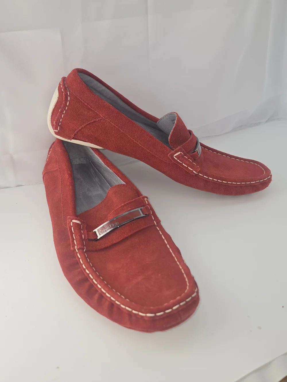 Calvin Klein Damion Men's Red Suede Slip-On Loafers Slippers